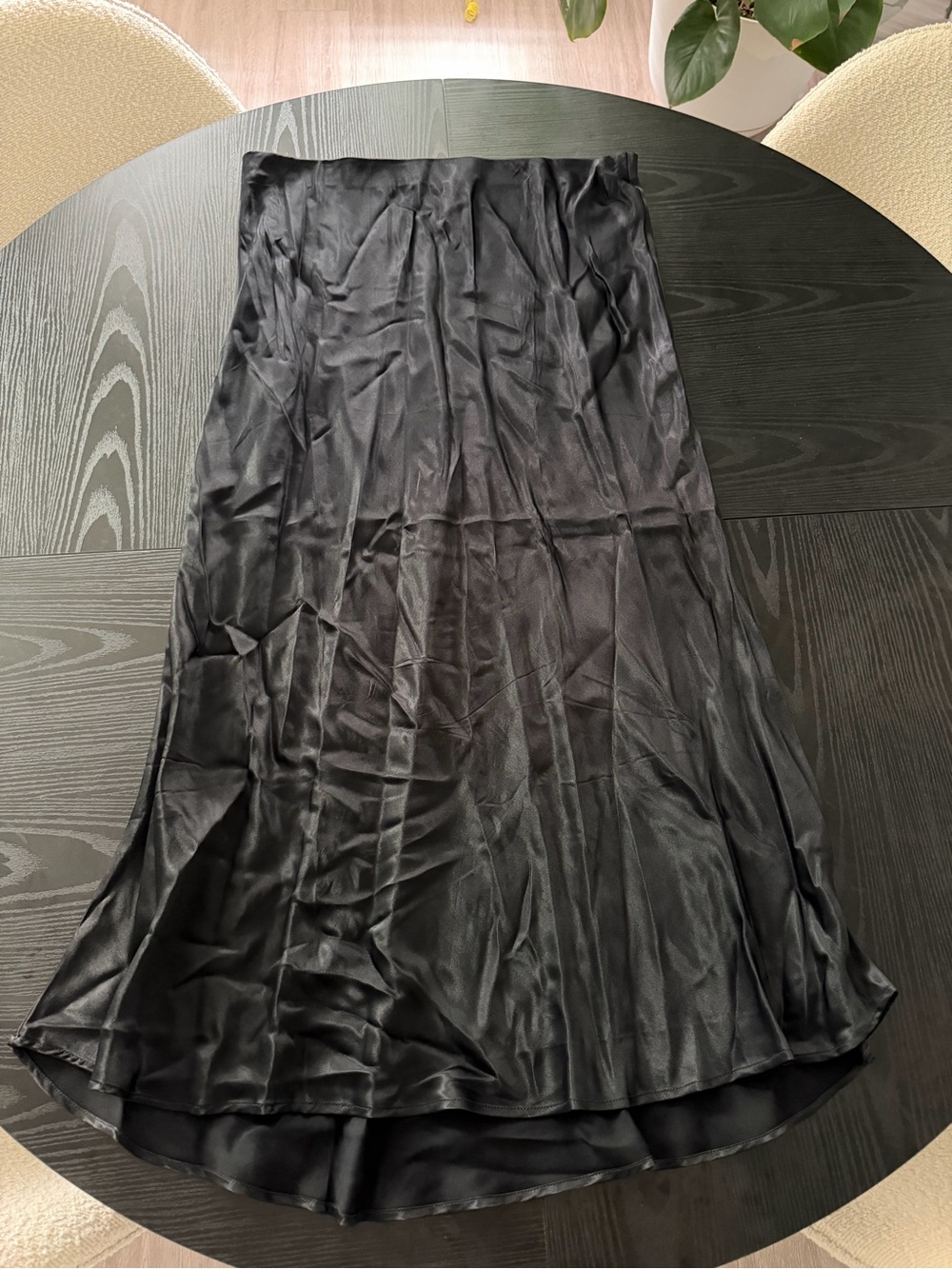 NWT H&M Satin Maxi Ankle Length Flare Slip Skirt Black Size Large